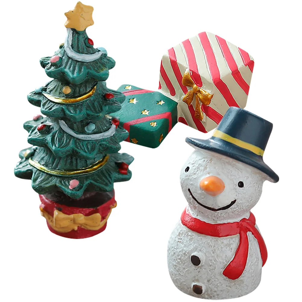

3pcs Christmas Micro Landscape Decors Resin Miniature Figurines For Garden Outdoor Decoration Snowman Craft Tabletop