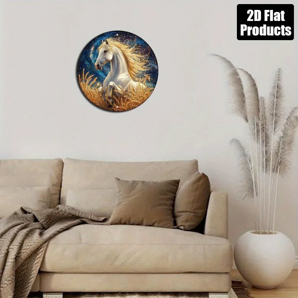 خمر تين تسجيل الحصان الأبيض الذهبي ماني جولة الألومنيوم جدار الفن ديكور #5