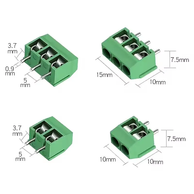 20PCS KF-301 Cross-Type Blue KF301-2P/3P Pin Pitch 5.0MM PCB Terminal Block, 10A 300V, Stackable Straight pin