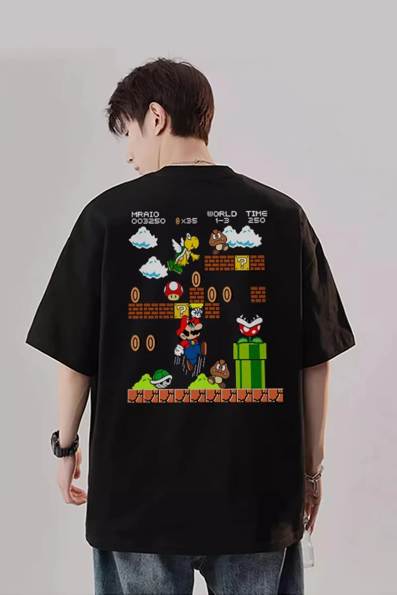 

MINISO M-Mario Super Bros T Shirt Men Couple Combination Clothes Short Sleeve Collar Fashion Woman Tee Top tshirt