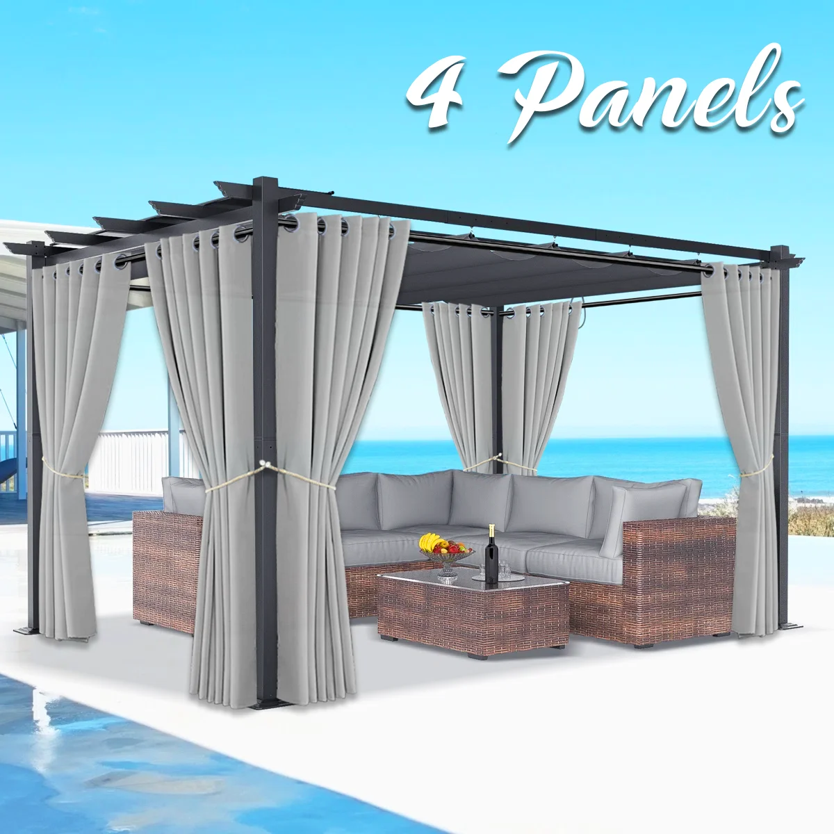 4 個の屋外防水グロメットトップライトフィルタリングカーテンパティオ、ポーチ、パーゴラ、ガゼボ、プライバシー保護庭の装飾用