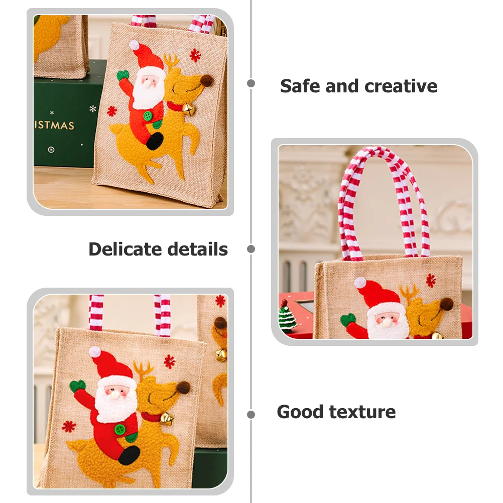 

Christmas Gift Bag Handle Tote Durable Reusable Fabric Classic Xmas Party Favor Pouches Candy Treats Gift Packing Bags
