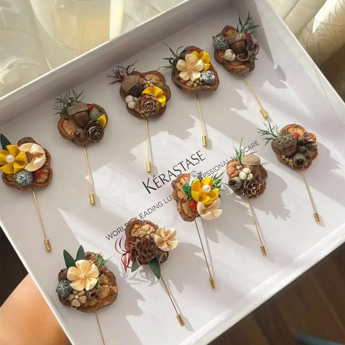 

5pcs Korean Mori Style Best Man Bridesmaid Dried Flower Corsage Lawn Wedding Warm Autumn Fruits Decoration Party Decoration