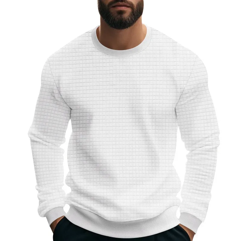 New Autumn and Winter Men's Casual Heavyweight T-Shirt, Simple Small Square Grid Loose Fit Fashion Men's Top esports jerseys