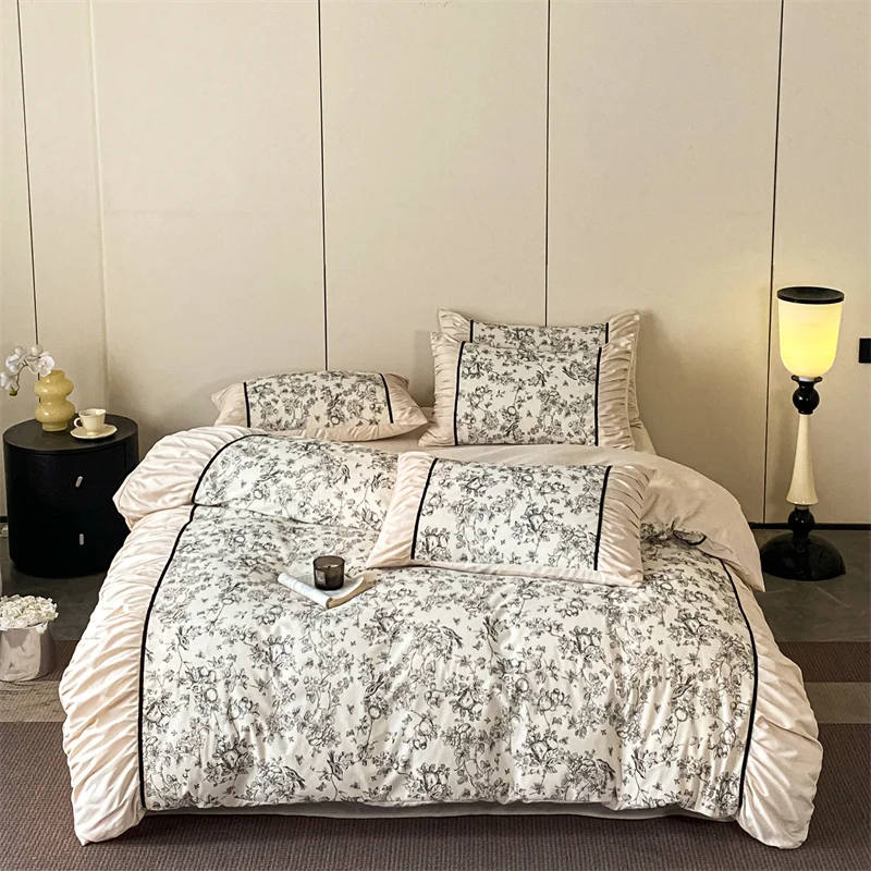 طقم سرير ناعم غطاء لحاف على طراز الأميرة مع ملاءة سرير المخدة المفارش المفرش سادات مجموعات المعزي #2