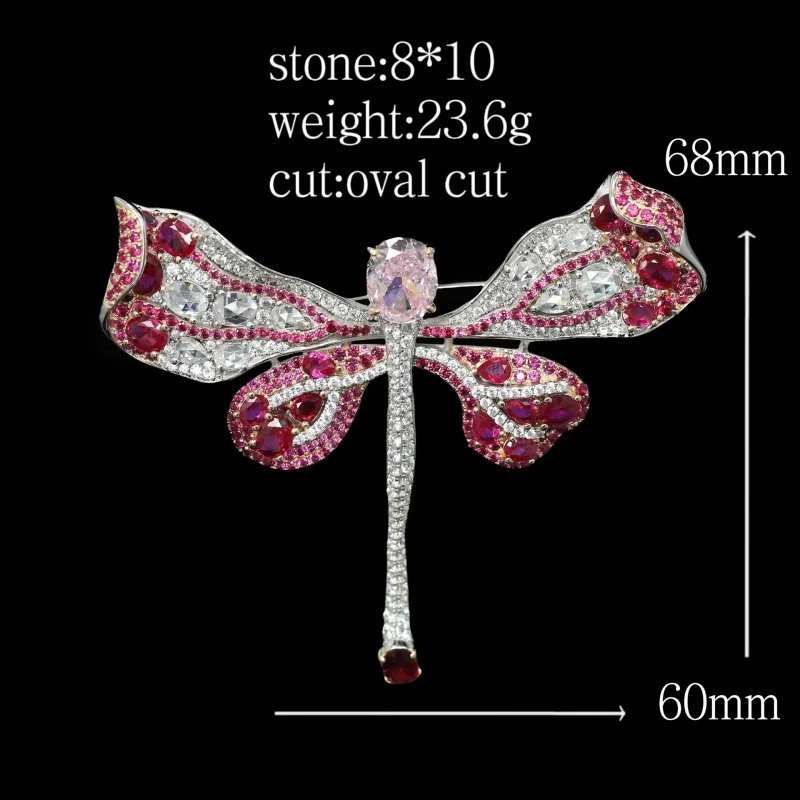 925 silver gold plated high carbon diamond cindychao pink blue Treasure Animal Dragonfly brooch