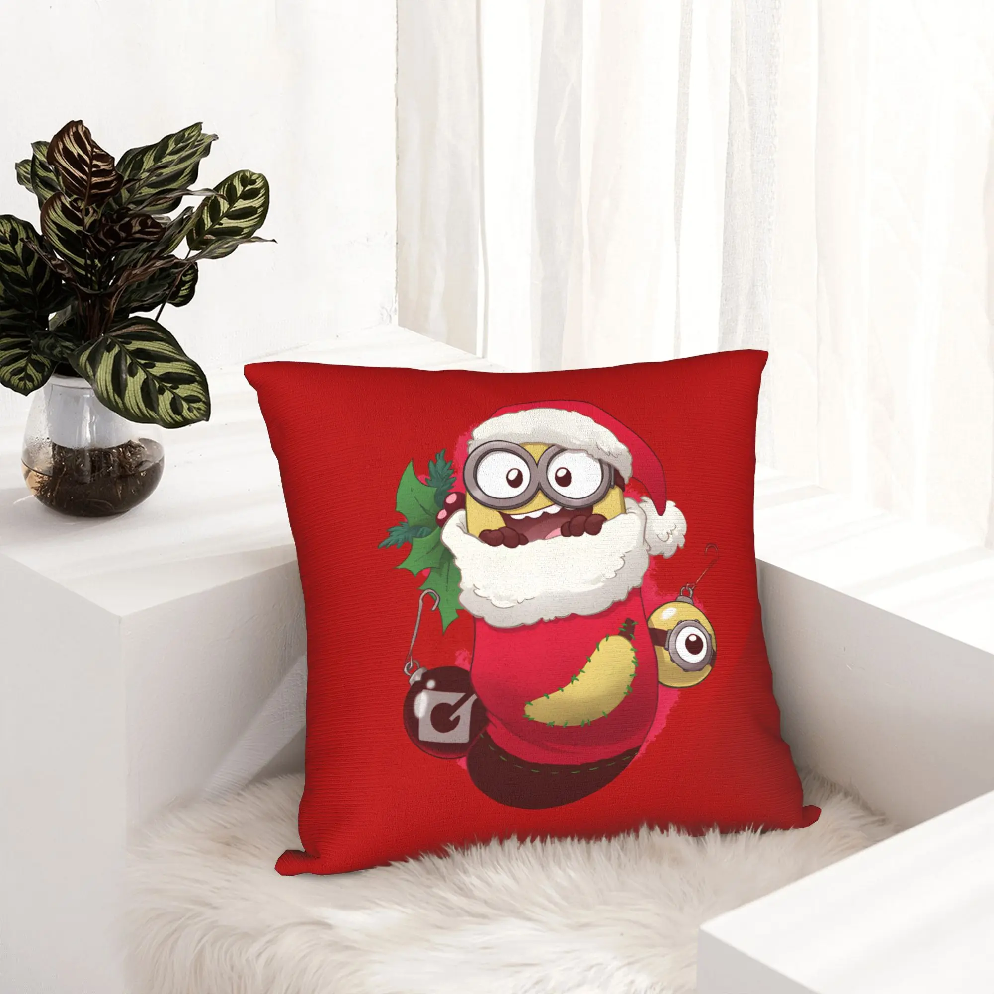 Cartoon M-Minions Christmas Pillowcase Printing Polyester Cushion Cover Gift  Pillow Case Cover Home Dropshipping 18''