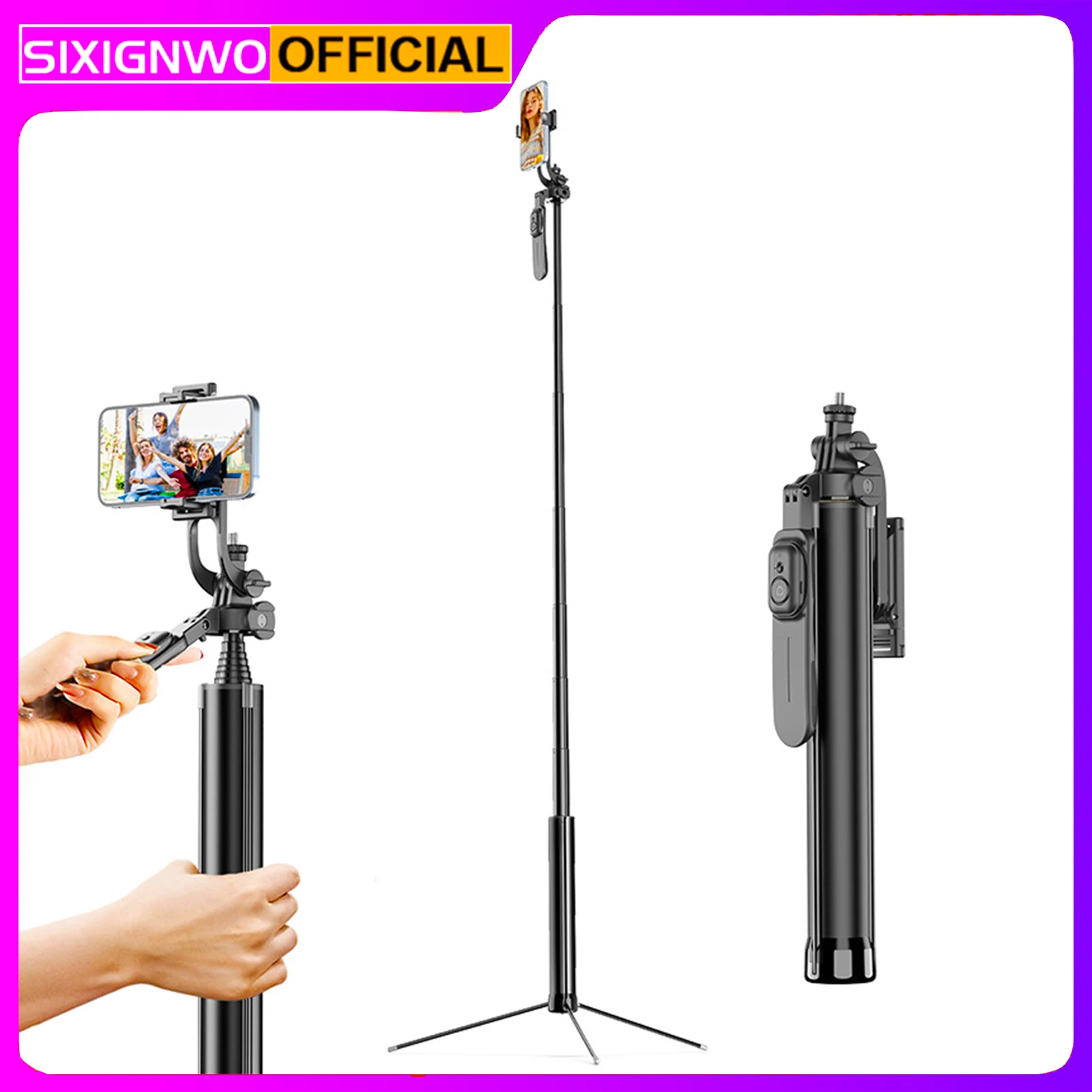 1.8m Metal Tripod Bracket Bluetooth Remote Control Selfie Stick with Gopro Mount 1/4'' Screw Phone Stand For Live Streaming Vlog