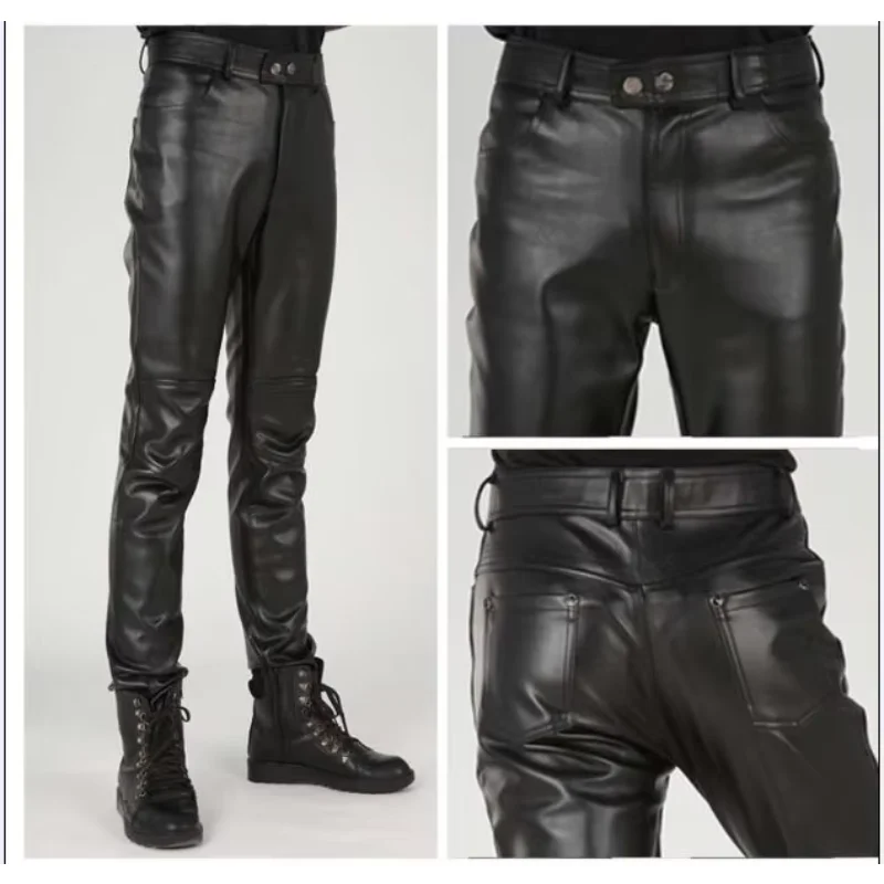 

Мужские кожаные брюки, мотоциклетные зимние черные флисовые ветрозащитные тонкие модные утолщенные брюки для верховой езды Pantalon Cuir