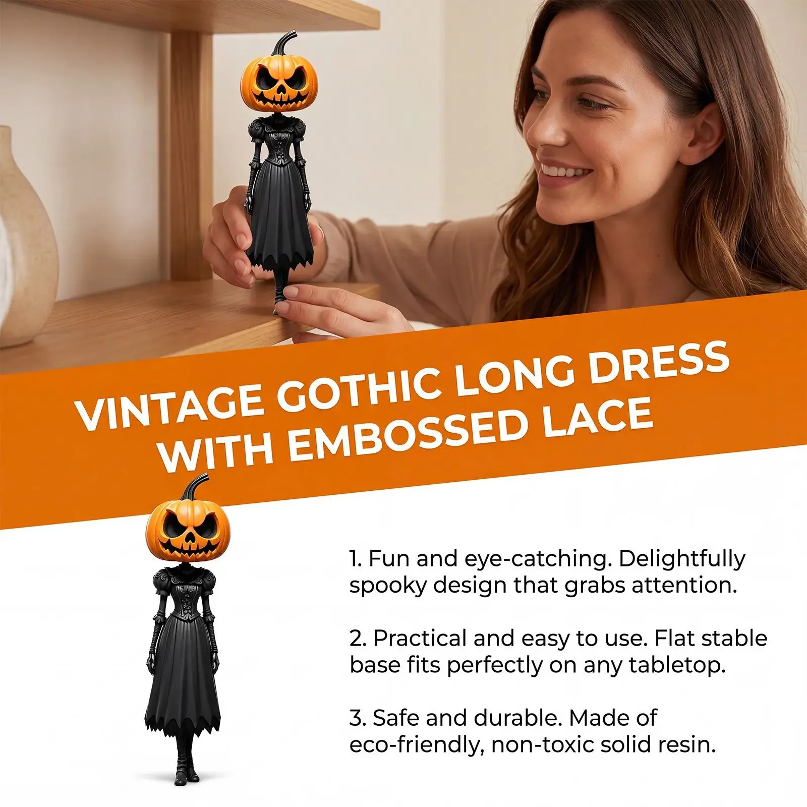 Halloween Pumpkin Head Human Figurine Resin Craft Statue Vintage Desktop Ornament Holiday Interior Scene Layout Decor Piece
