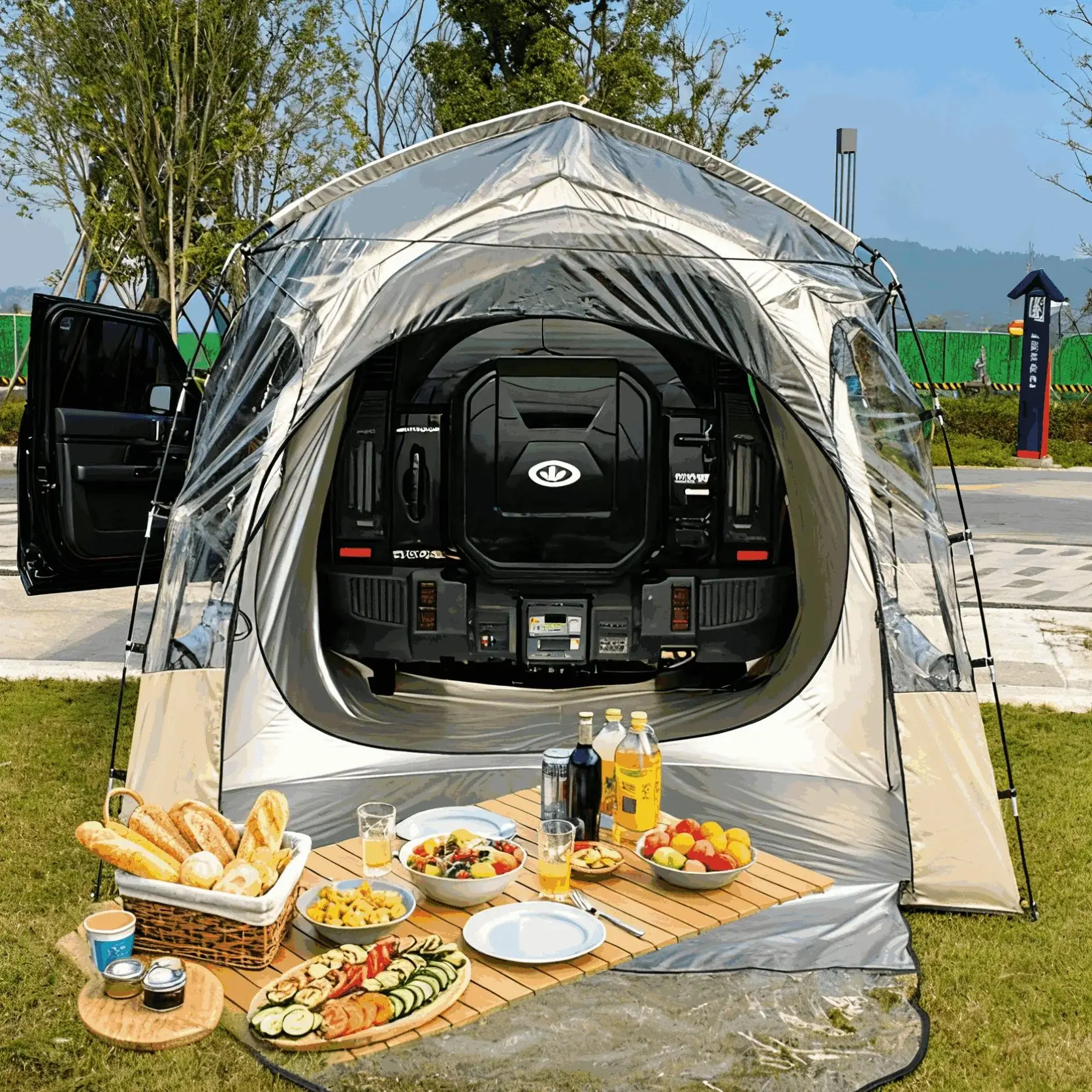 

Vehicle-attached tent All Weather Camping Outdoor House Portable Greenhouse for Van 360 Degree View Clear Crystal Bubble Winter
