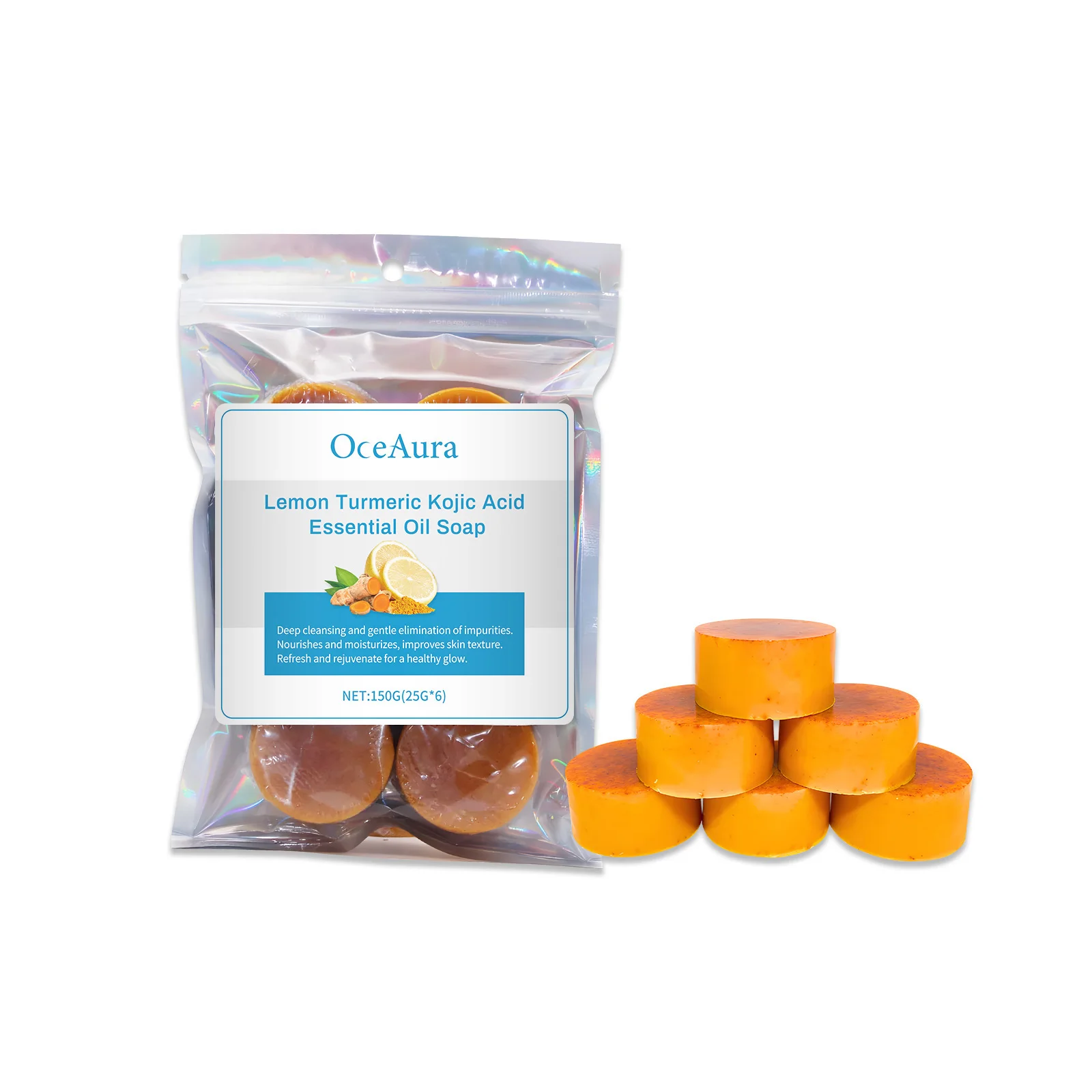 

OceAura Lemon Turmeric Essential Oil Soap Cleans Skin Pores Brightening Skin Body Bath Soap 3pcs