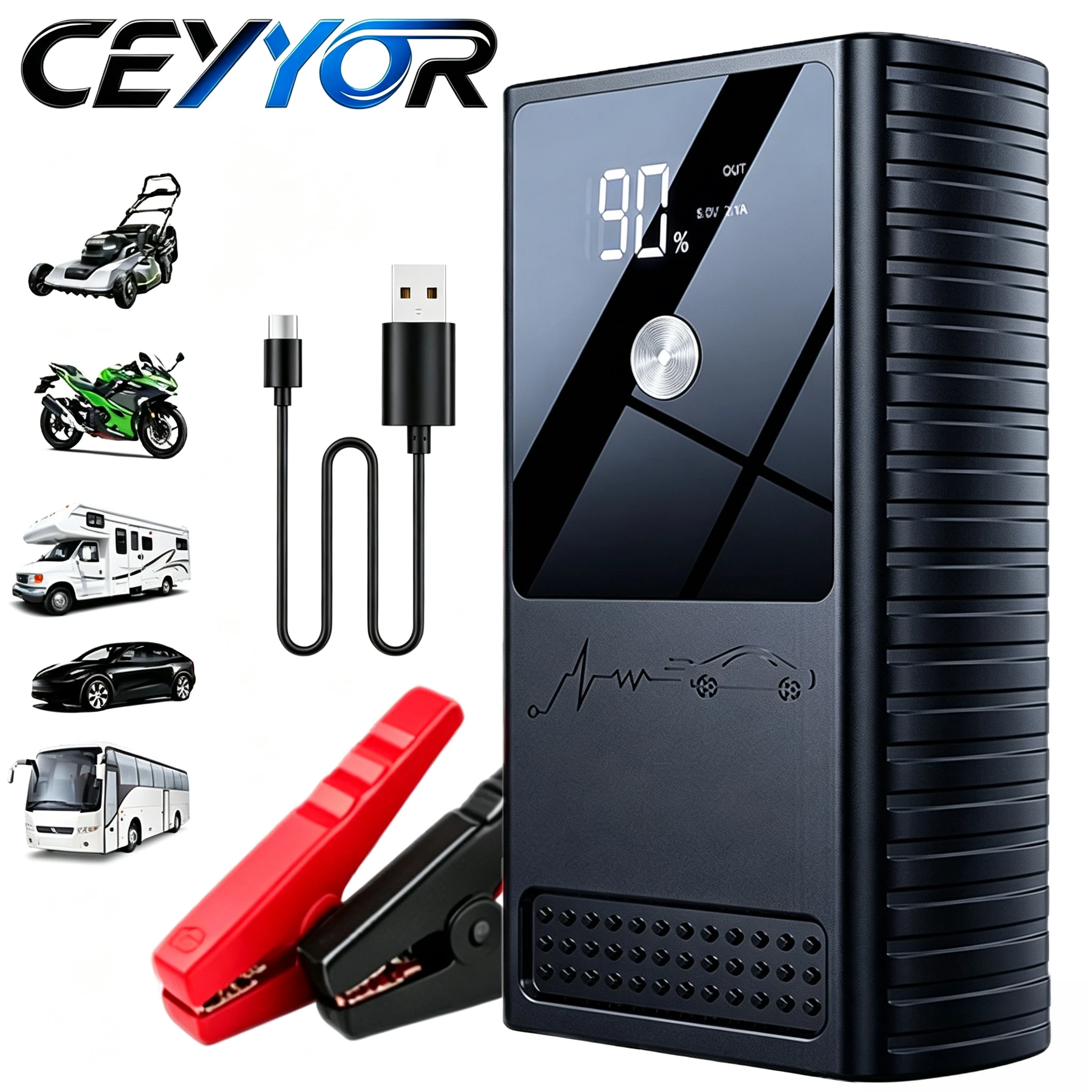 Portable 12V Jump Starter Power Bank with Lithium Battery.Emergency Booster Jump Starter For Auto Mo