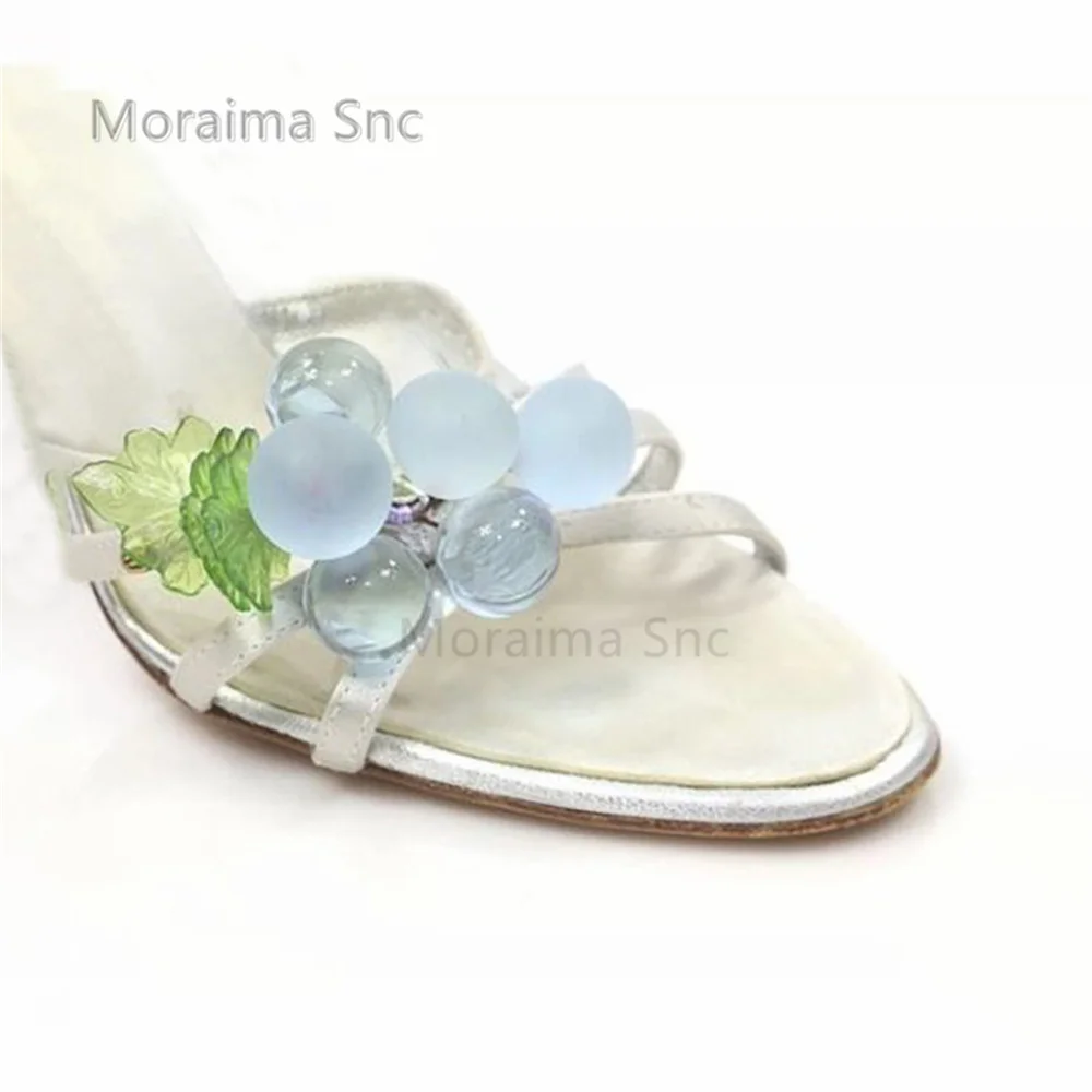 

Purple Grape Beaded Satin Slippers for Women Open Toe Thin High Heels Sweet Lovely Summer Pull On Sandals Evening Party Shoes