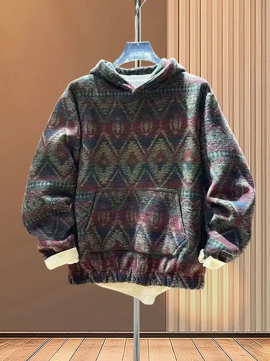 

Корейская утепленная осенне-зимняя вязаная шапка-свитшот, мужская модная верхняя одежда, этнический шерстяной топ Haome