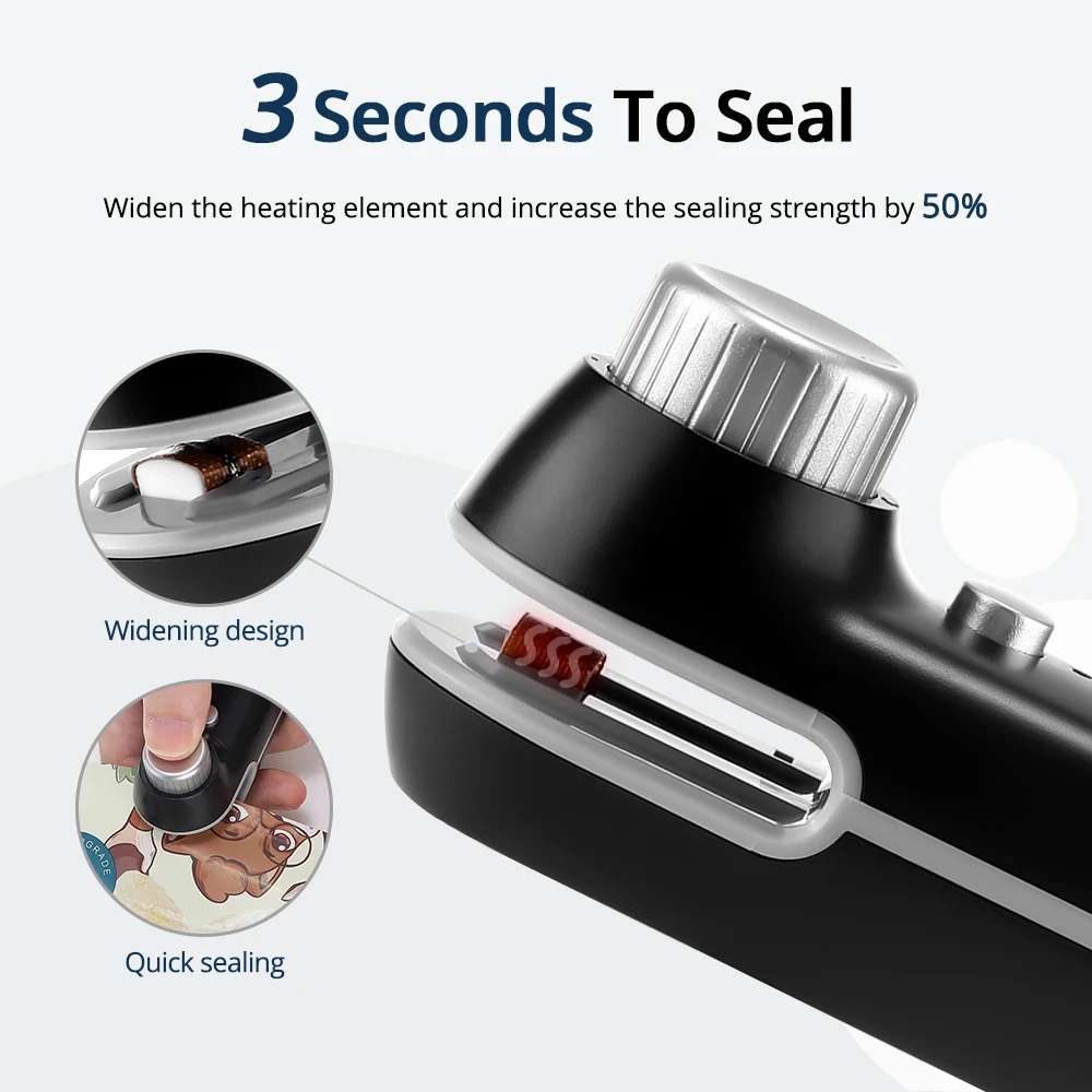 미니 휴대용 가방 열 밀봉기, USB 충전식 휴대용 가열 식품 보관 플라스틱 밀봉 기계 클립, 자석 포함