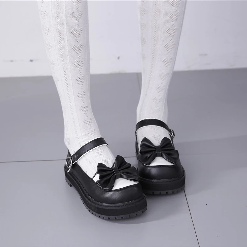 Japanese Lolita Thick Bottom Women's Shoes Cute Bowknot Round Head Doll Shoes Flat Bottom Soft Sister Leather Shoes Kawaii Shoes