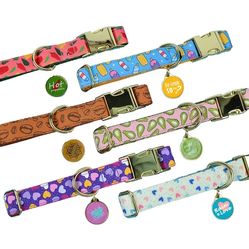 High Quality Gold Alloy Collar for Dogs Quick Release Print Pattern with Elegant Polyester Material Matching ID Brand