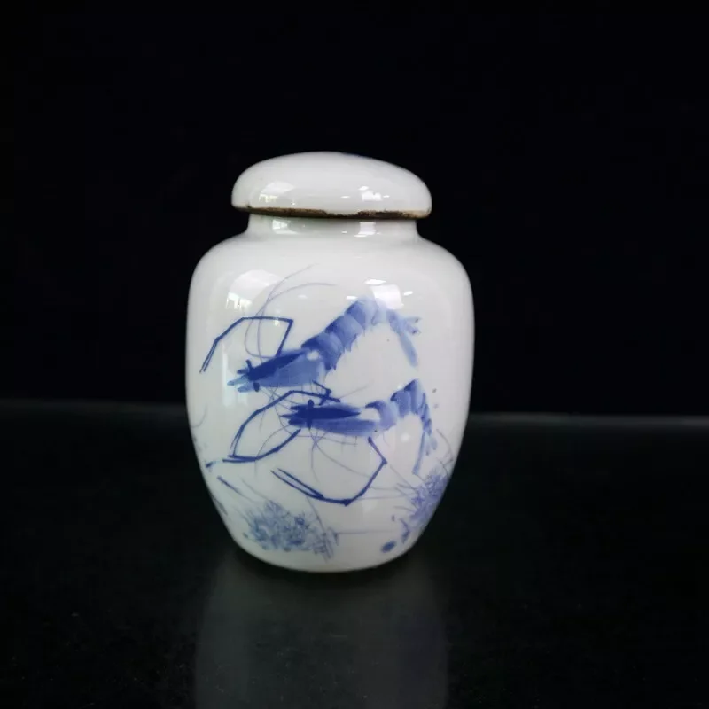 Exquisite Old Chinese Blue and white porcelain Hand Painted Shrimp jar pots