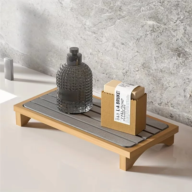 ABGR-珪藻泥洗浄テーブルラック - キッチンスポンジ、ソープホルダー、カウンタートップ付きディスペンサー速乾性トレイラック