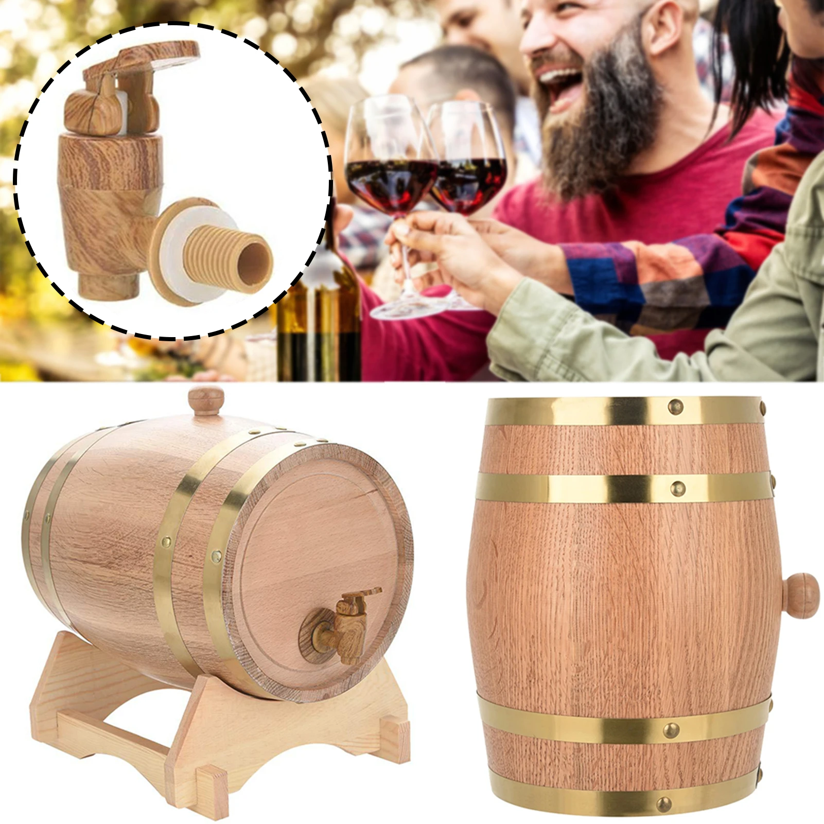 3 Litres Wine Storage Barrel Natural Oaks Wood Whiskey Bourbons Tequila Premium Wine Barrels With Wooden Tap For Home Bar