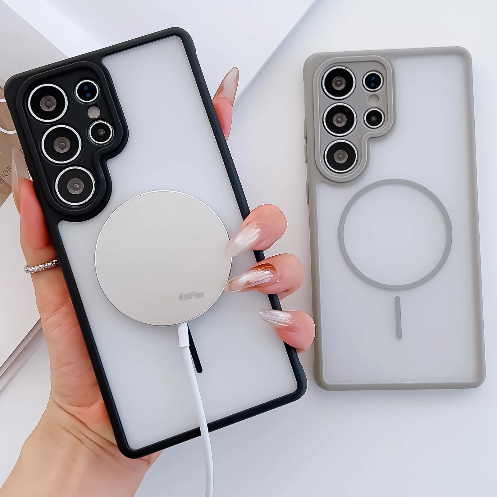 For S26 Ultra Protective Magnetic Shell Matte Semi Clear Anti-Stain Cooling Vent Design Soft Skin Touch Wireless Charging Case
