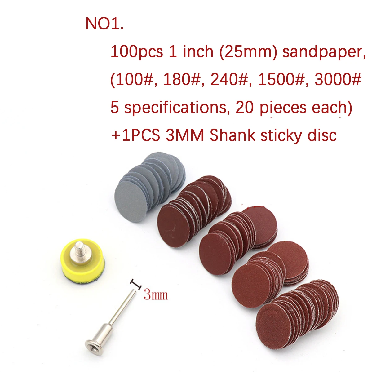 61/101 stücke Disc Selbst-adhesive Beflockung Schleifpapier Set 1 zoll 2 zoll 100-3000 Grit Haken & Loop Schleifen Disc Mit 3MM Schaft Klebrige Disc