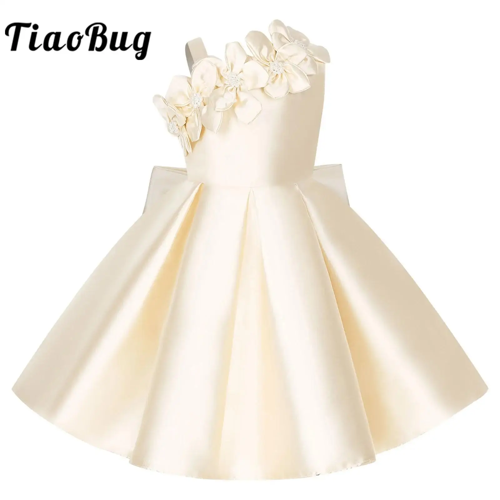 

Flower Girl Party Gown Sleeveless Applique Bowknot Vestidos Kids Girls Dress Wedding Formal Birthday Elegant Princess Dress