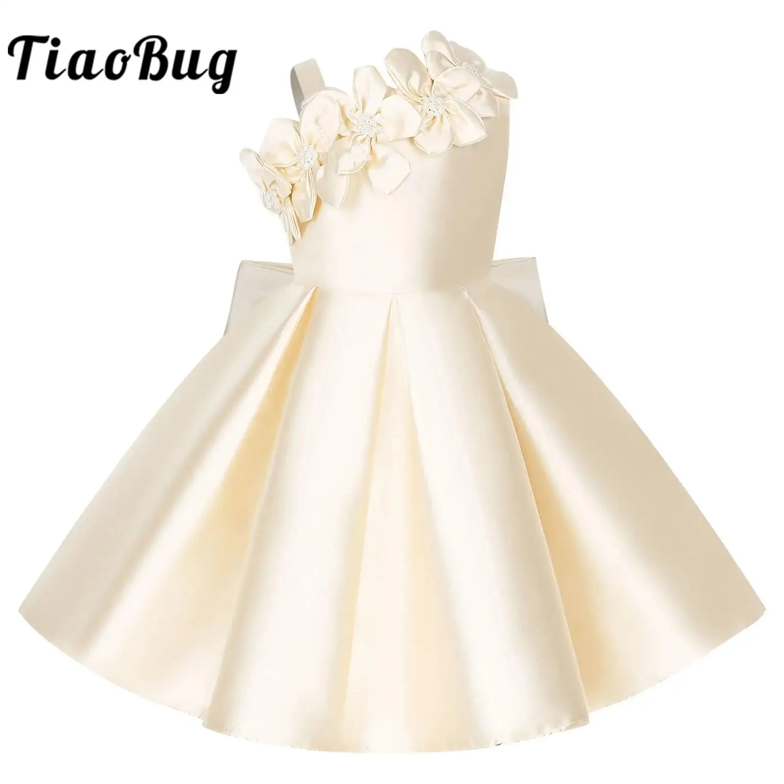 Vestido de festa sem mangas para crianças, elegante vestido de princesa para meninas, vestido de noiva com bowknot, vestido formal para aniversário