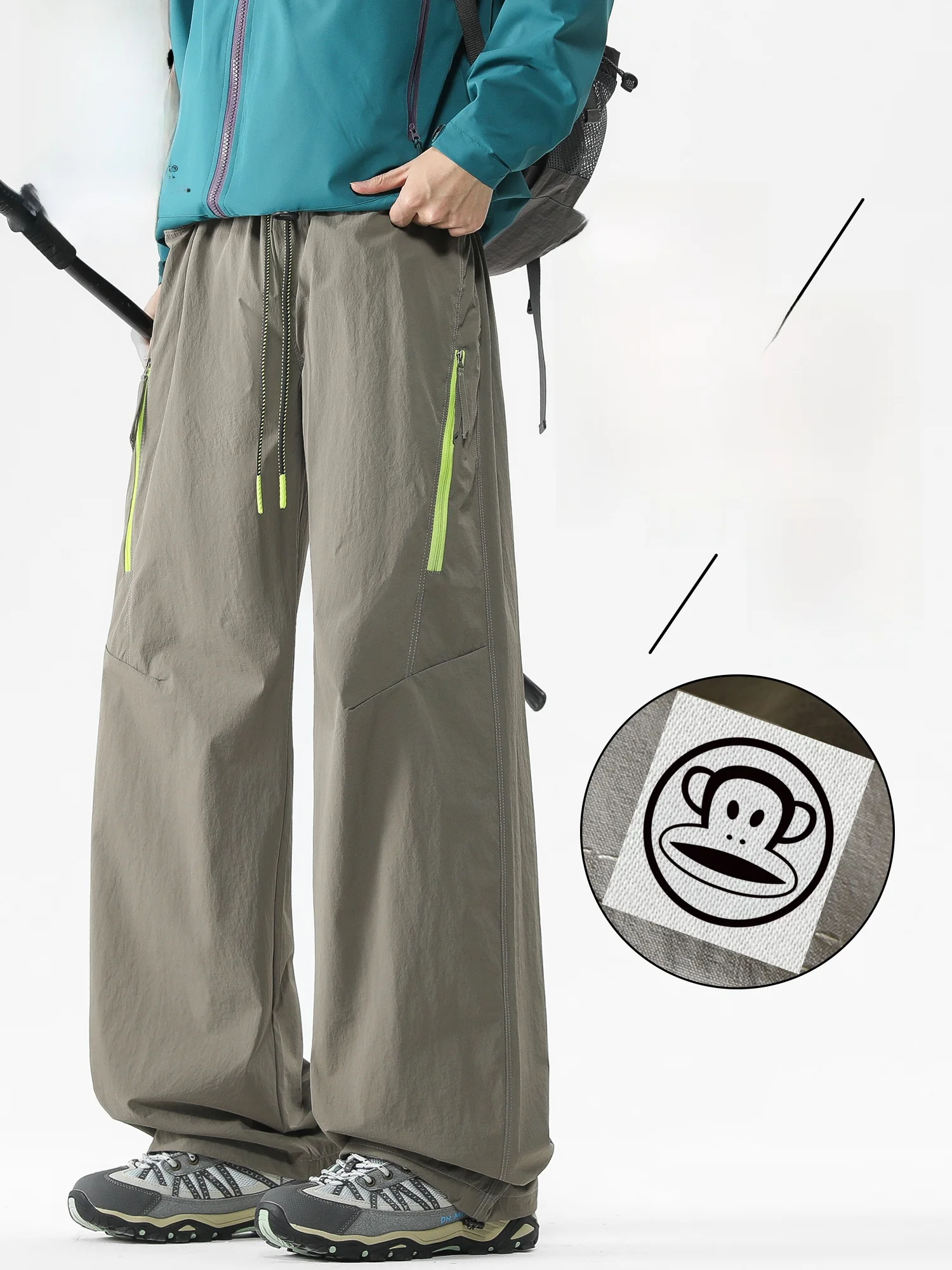 

PaulFrank Outdoor Work Pants Men's Summer Thin Loose Multi-ket Casual Paratrooper Pants Breathable Non-Crease Wide Leg