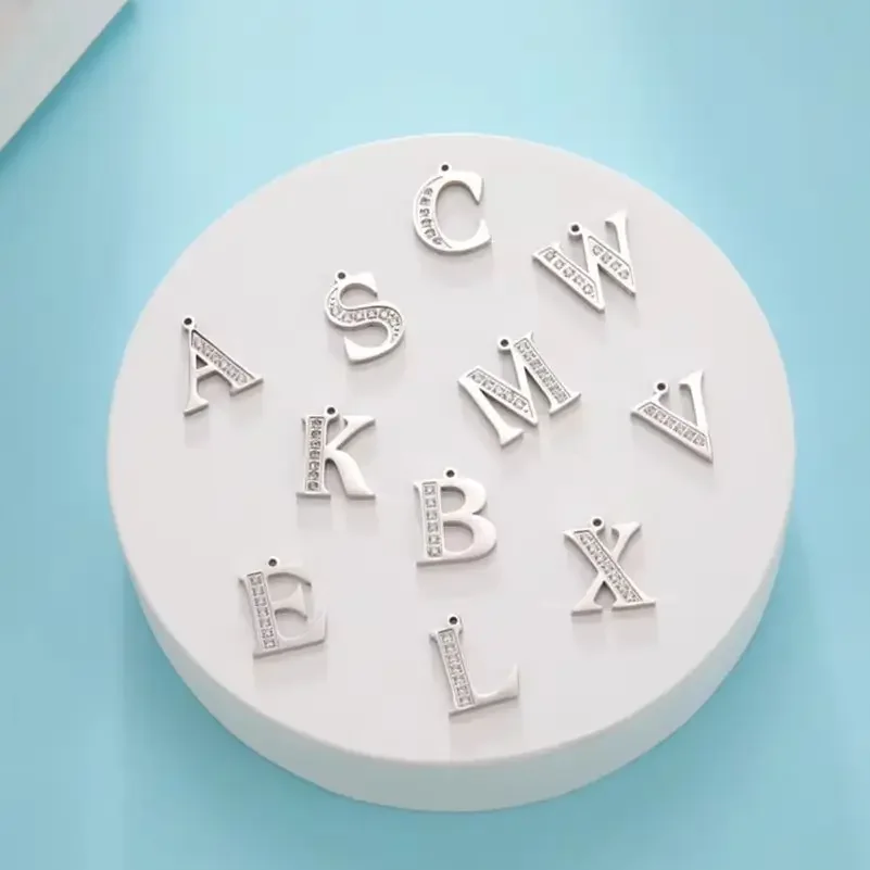 Cazador Stainless Steel Clear Zircon A-Z Capital Letter Charms DIY Jewelry Necklace Bracelet Earring Gold Color Alphabet Pendant