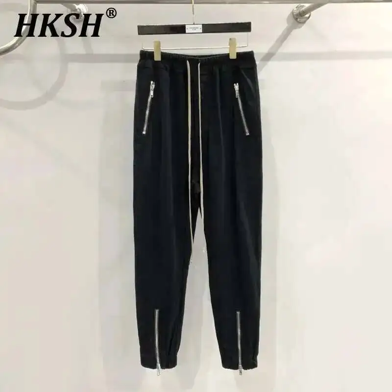 

HKSH Men's Tide Punk New Cotton Knitted RO Style High Street Dark Zipper Casual Pants Fashion Chic High Street Trousers HK1383