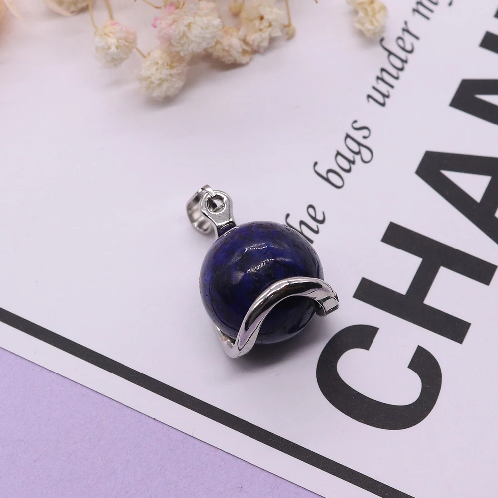 Natural Stone Pendant Round Ball Amethyst Lapis Agate Obsidian Rose Quartz Bead Charms for Jewelry Making DIY Necklace Accessory