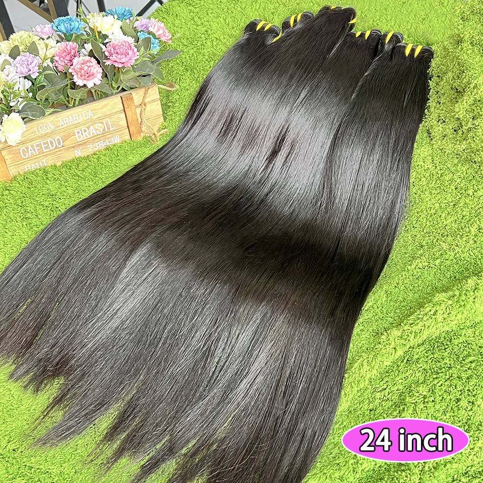 

Натуральные прямые волосы для наращивания, 100% необработанные, из первичного сырья, 10-36 дюймов, двойная прядь # Натуральный цвет 1B для женщин