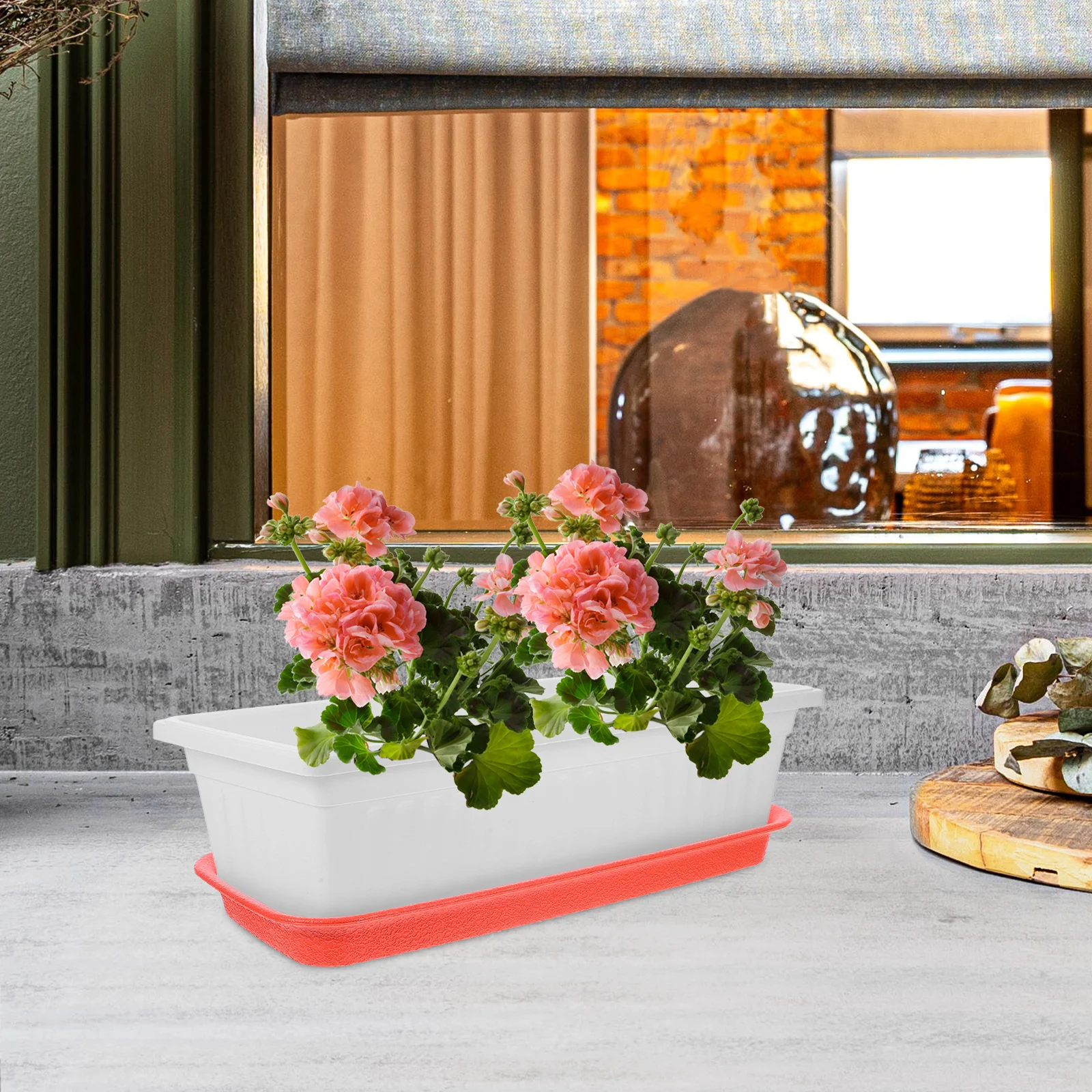 

4pcs Rectangular Plant Saucers Resin Waterproof Reusable Flower Pot Trays Easy Clean Floor Protection Stable Base Indoor Garden