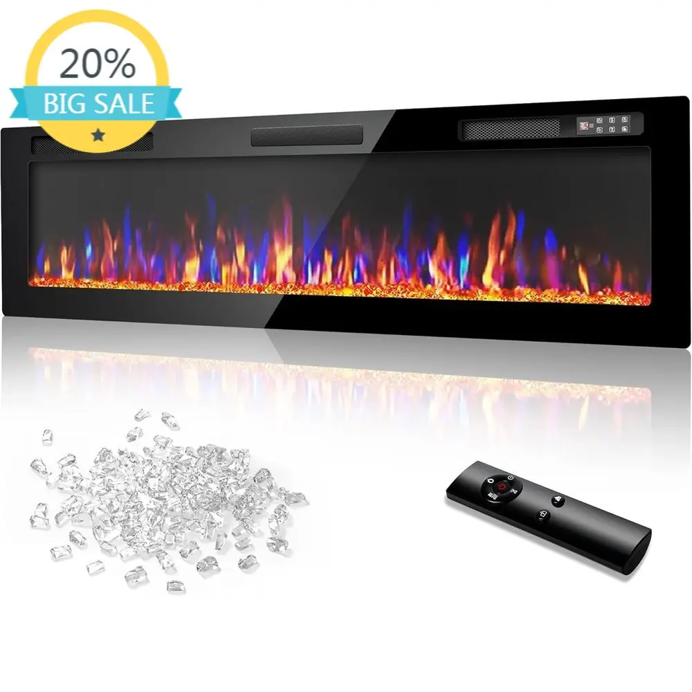 

72 Ultra Slim Electric Fireplace with Remote, Wall-Mounted, Sleep Timer, Low Noise, 750/1500W for Living Spaces