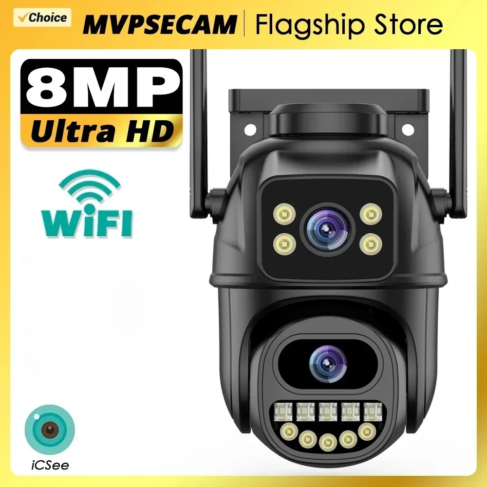 

8MP 4K Dual Lens CCTV Surveillance Camera iCSee WiFi Smart Home PTZ 360 Wireless Outdoor Video Security IP Cameras Dual Screens