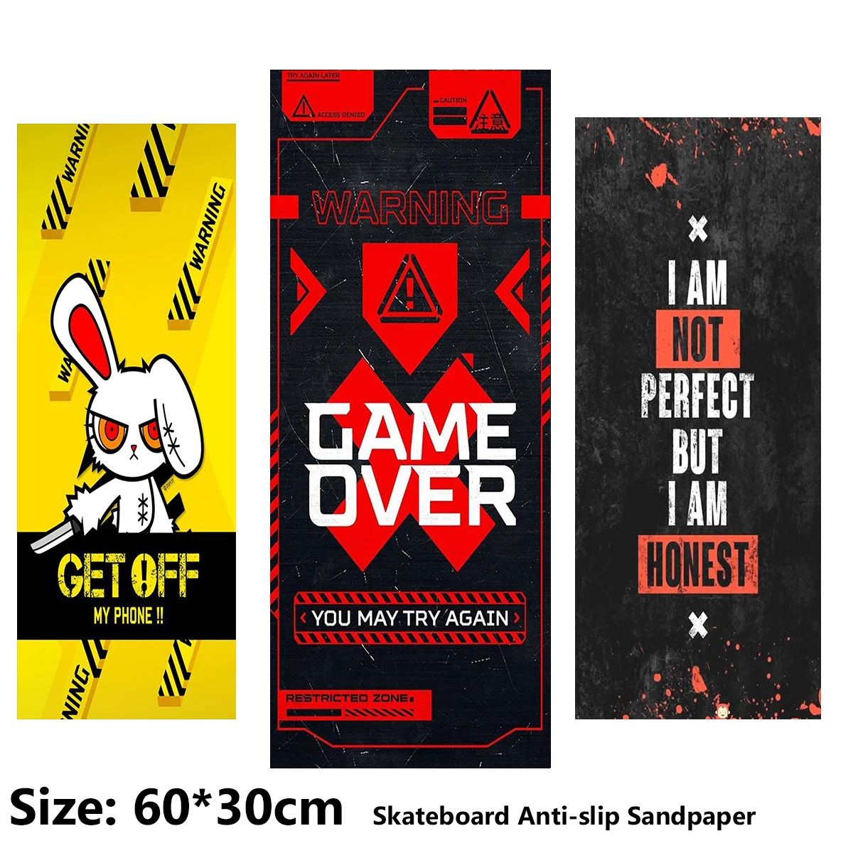 

Game Over Bunny Interesting Text Pattern Electric Scooter Anti-slip Sticker Sandpaper Skateboard Grip Tape Sheet 60*30cm