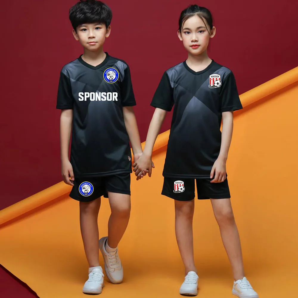 

Kids Football Uniform Suit Custom Children Soccer Jersey Sets Boys Girls Quick Dry 2 Piece T-shirts & Shorts Summer Workout Kit