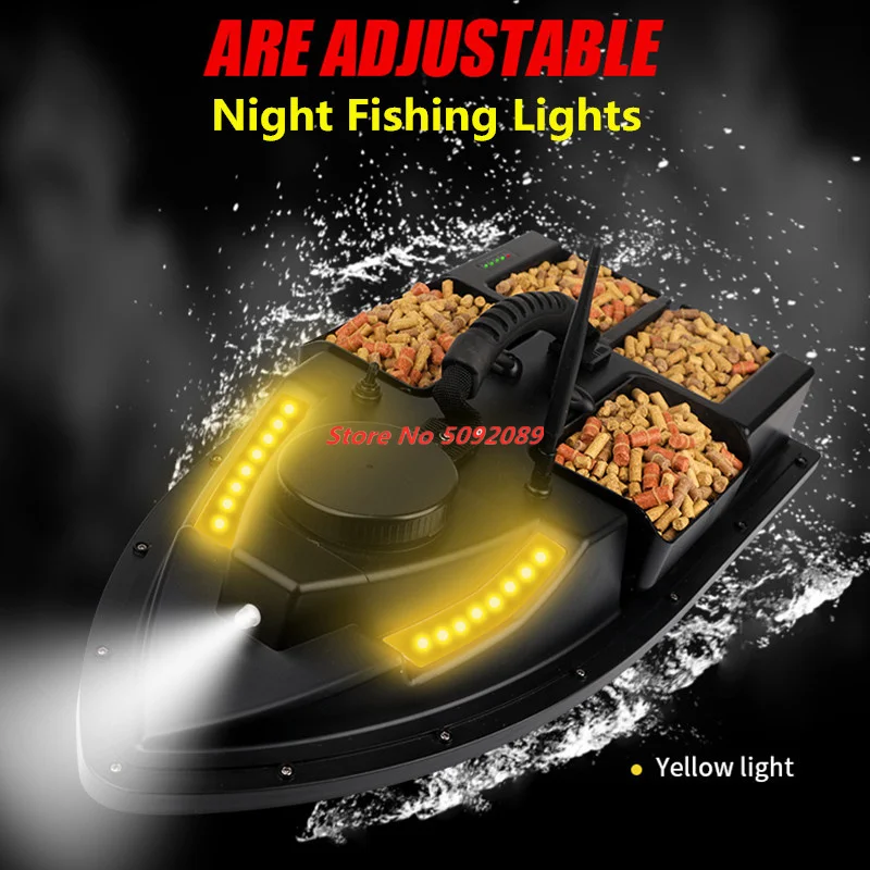 54CM 4 Hopper 100 GPS Auto Return Cruise RC Fishing Bait Boat 500M 2KG Adjust LED Lighting 100 Point GPS Fishing Bait Boat Nest