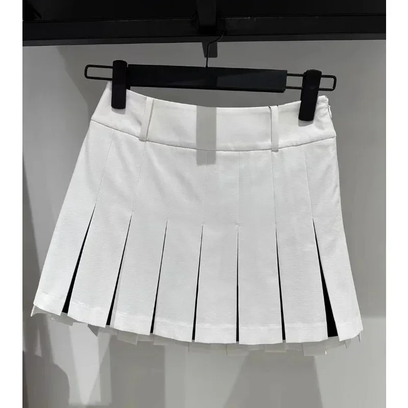 2024 New Golf Pleated Skirt Black and White Tennis Skirt