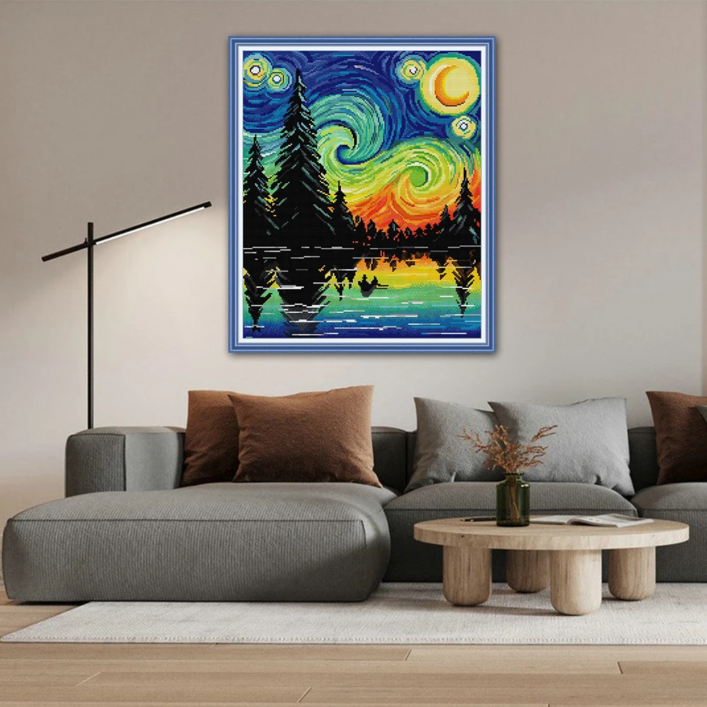 Joy Sunday Starry Sky cross stitch kit printed canvas FA379 Home Decor Moon Forest Creek Embroidery DIY Cross-Stitch