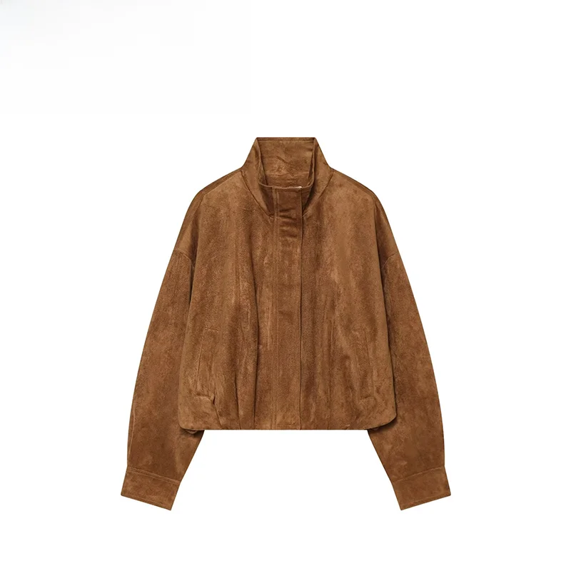 Fashionable Loose Stand Collar Outerwear Women's Polyester Fiber Long Sleeve Standard Fit Short Coat for Summer 2026