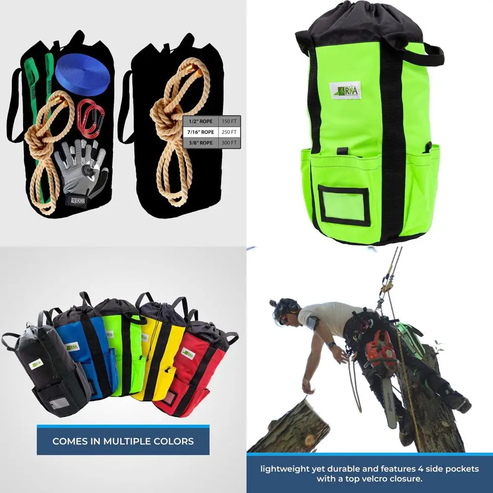 Tree Climbing Rope Storage Bag - Bucket Style Backpack, Waterproof Nylon, Neon Green, 200ft