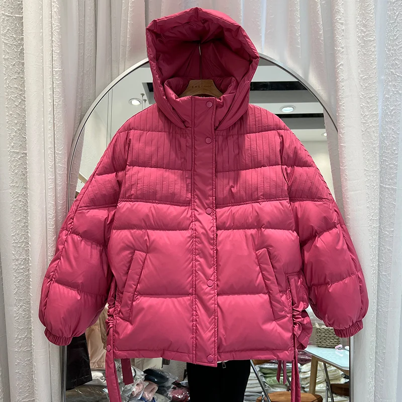 2024 Winter New Women\'s Down Jacket Hooded Parkas Down Coat Solid Color Short Jacket Ladies Casual Warm Outwear