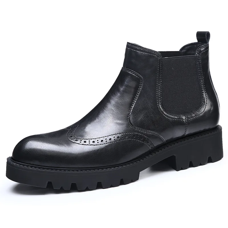 

2025 New Brock Carved Business Leather Boots for Men Fashion Casual Autumn Winter Ankle Boot Male Solid Color Platform Shoes Man