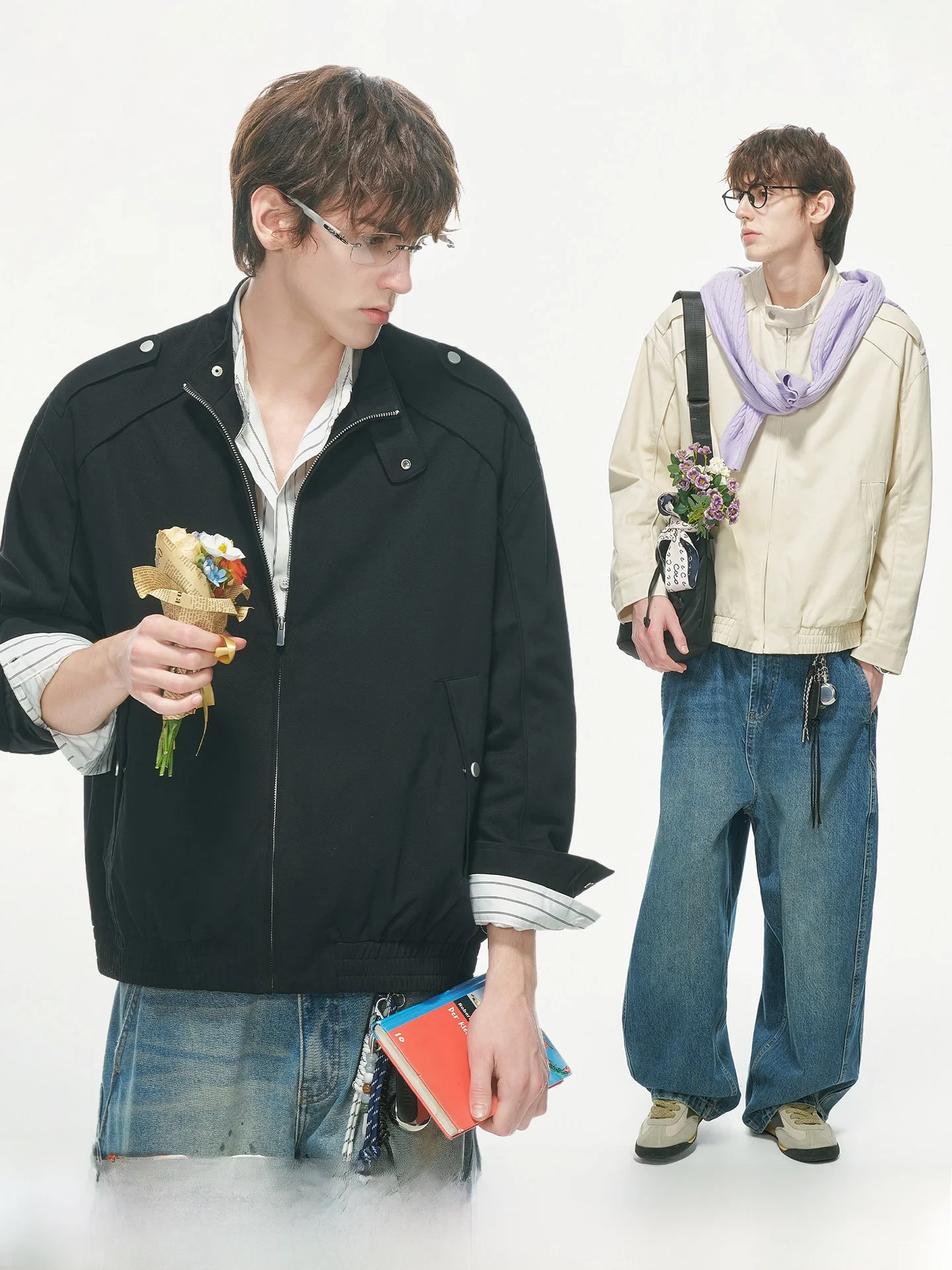 American Decomposition Shoulder Workwear Jacket Men's Autumn Harrington Stand Collar Design Sense Men's Outerwear