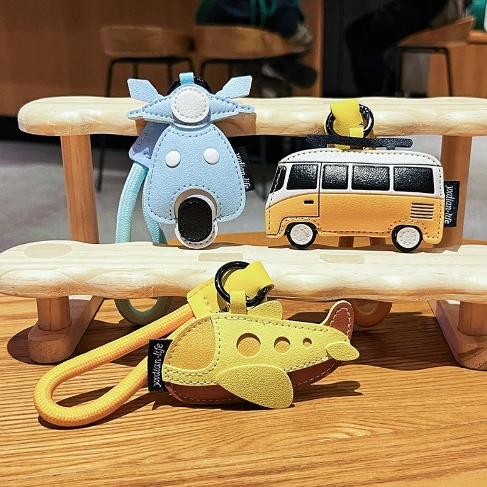 Cute Cartoon Airplane Keychain PU Leather Transportation Bag Hanging Decoration Motorcycle Luxury Bus Shape Keychain