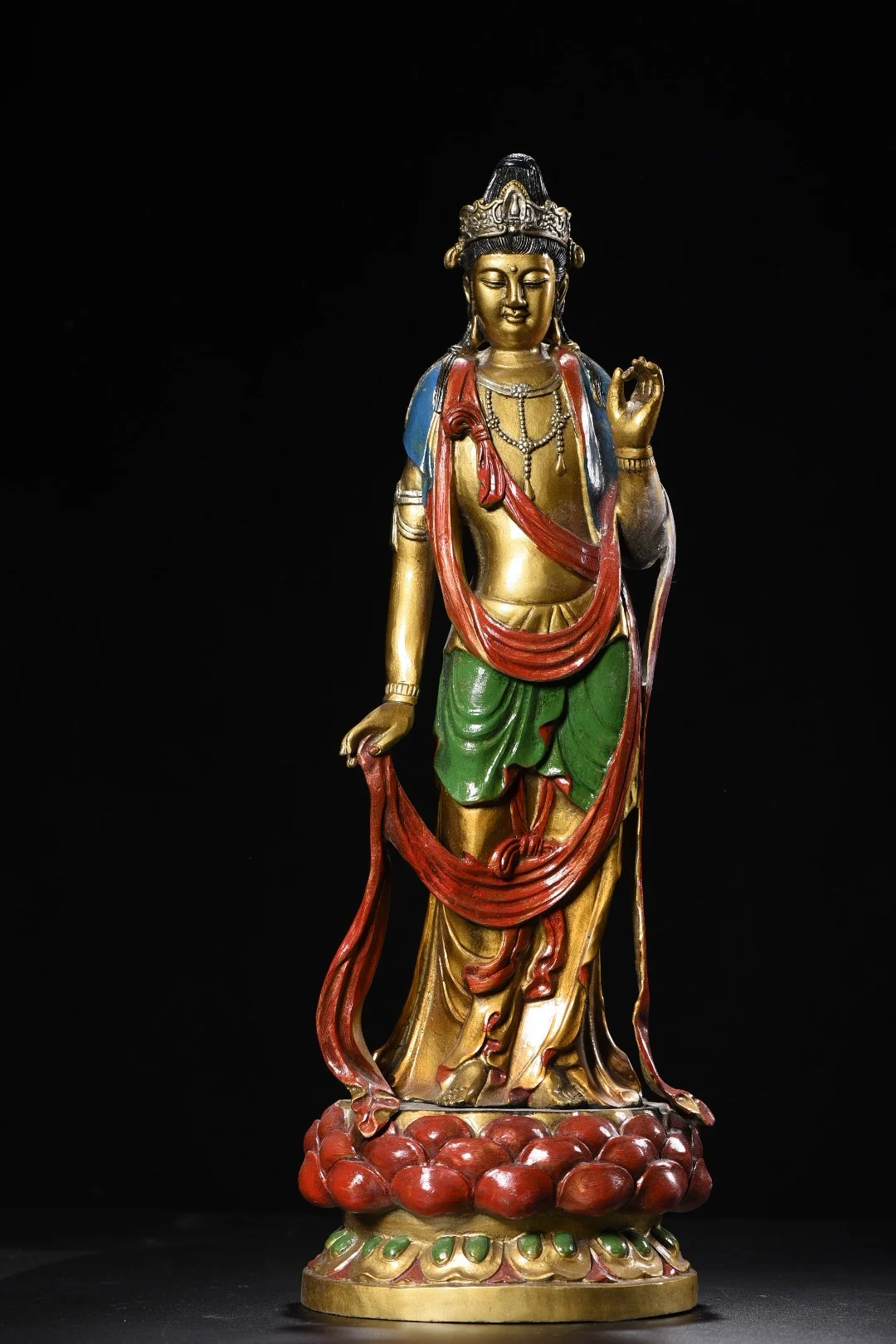 

18"Tibetan Temple Collection Old Bronze Painted Gilded Mahasthamaprapta Guanyin Standing Buddha Worship Hall Town house