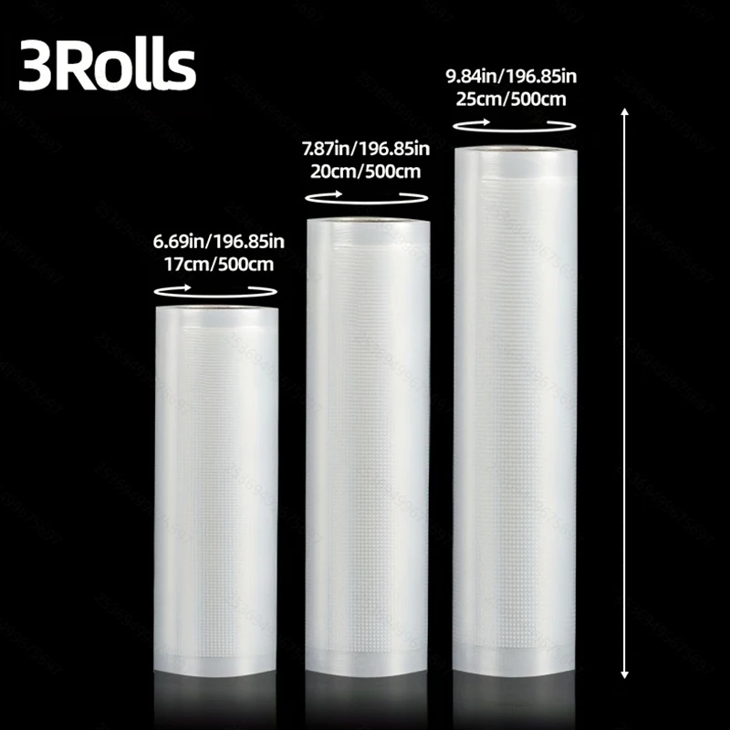 3 عبوات من أكياس الختم المكنسة الكهربائية (5 أمتار لكل منها) |   خالية من مادة BPA |   لتخزين المواد الغذائية، Sous Vide وإعداد الوجبات |   متوافق مع السدادات الكهربائية |   ف